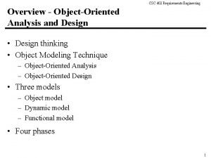 CSC 402 Requirements Engineering Overview ObjectOriented Analysis and