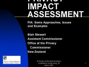 PRIVACY IMPACT ASSESSMENT PIA Some Approaches Issues and