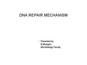 DNA REPAIR MECHANISM Presented by B Bhargavi Microbiology