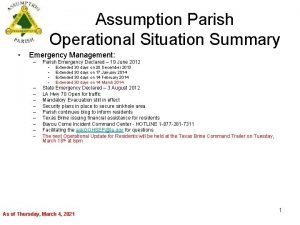 Assumption Parish Operational Situation Summary Emergency Management Parish