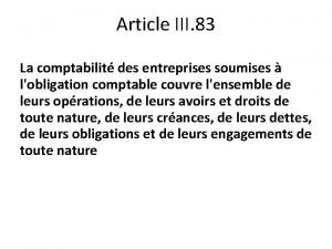 Article III 83 La comptabilit des entreprises soumises