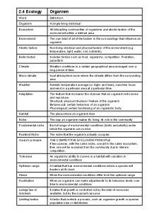 2 4 Ecology Organism Word Definition Organism A