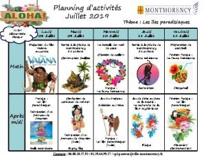 Planning dactivits Juillet 2019 ALSH lmentaire Pasteur Lundi