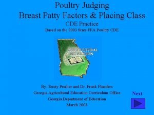 Poultry Judging Breast Patty Factors Placing Class CDE