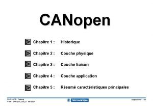 CANopen Chapitre 1 Historique Chapitre 2 Couche physique