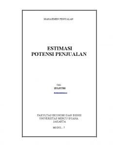 MANAJEMEN PENJUALAN ESTIMASI POTENSI PENJUALAN Oleh ZULFITRI http