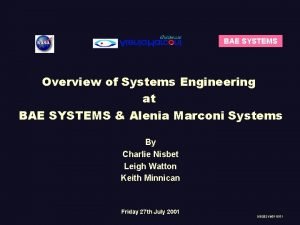 BAE SYSTEMS Overview of Systems Engineering at BAE