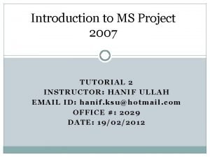 Project 2007 tutorial