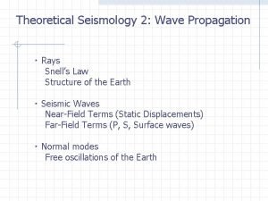 Theoretical Seismology 2 Wave Propagation Rays Snells Law