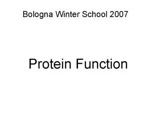 Bologna Winter School 2007 Protein Function Basic questions