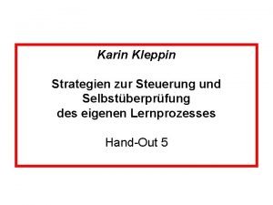 Karin Kleppin Strategien zur Steuerung und Selbstberprfung des