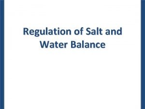 Regulation of Salt and Water Balance General Considerations