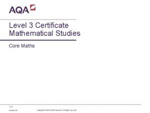 Level 3 Certificate Mathematical Studies Core Maths 1