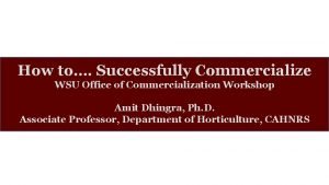 How to Successfully Commercialize WSU Office of Commercialization