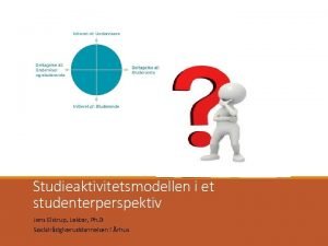 Studieaktivitetsmodellen i et studenterperspektiv Jens Eistrup Lektor Ph