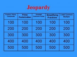 Jeopardy Factors Prime Composite Prime Factorization Greatest Common
