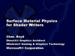 Surface Material Physics for Shader Writers Chas Boyd