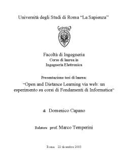 Universit degli Studi di Roma La Sapienza Facolt