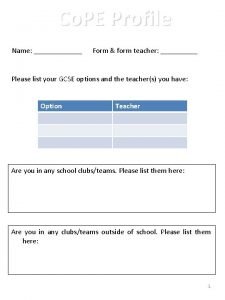 Co PE Profile Name Form form teacher Please