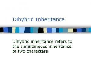 Dihybrid Inheritance Dihybrid inheritance refers to the simultaneous