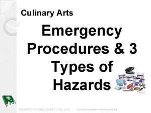 Culinary Arts Emergency Procedures 3 Types of Hazards