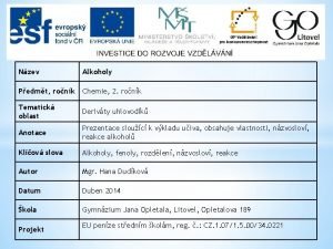 Nzev Alkoholy Pedmt ronk Chemie 2 ronk Tematick