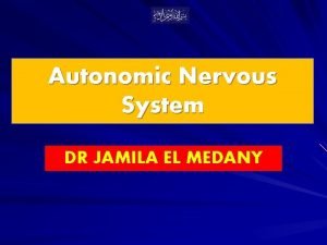 Autonomic Nervous System DR JAMILA EL MEDANY OBJECTIVES