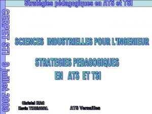 CAHIER DES CHARGES UN ENSEIGNEMENT DES SCIENCES INDUSTRIELLES