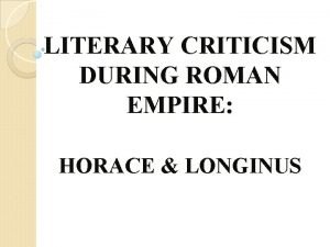 Horace as a critic
