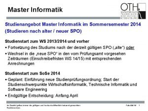 Master Informatik Studienangebot Master Informatik im Sommersemester 2014