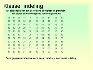 Klasse indeling