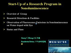 StartUp of a Research Program in Sonoluminescence Overview