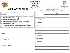 The Witchcraze Bridlington School History Department Super Challenge