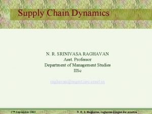 Supply Chain Dynamics N R SRINIVASA RAGHAVAN Asst