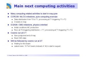 Main next computing activities Many computing related activities