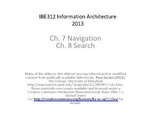 IBE 312 Information Architecture 2013 Ch 7 Navigation