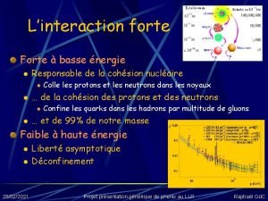 Linteraction forte Forte basse nergie l Responsable de