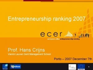 Entrepreneurship ranking 2007 Prof Hans Crijns Vlerick Leuven