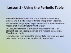 Lesson 1 using the periodic table