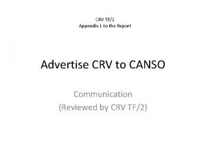 CRV TF2 Appendix L to the Report Advertise