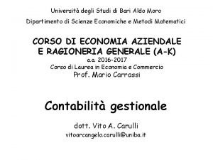 Universit degli Studi di Bari Aldo Moro Dipartimento