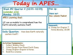 Today in APES Week 2 Quarter 2 1021
