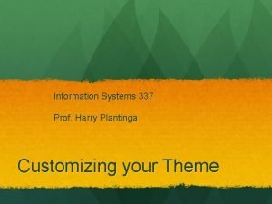 Information Systems 337 Prof Harry Plantinga Customizing your