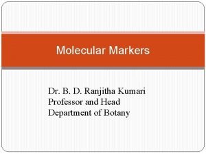 Molecular Markers Dr B D Ranjitha Kumari Professor