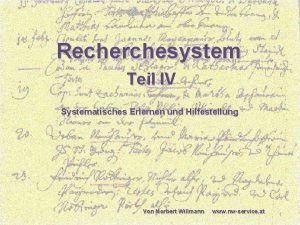 Recherchesystem Teil IV II Lesen Systematisches Erlernen und