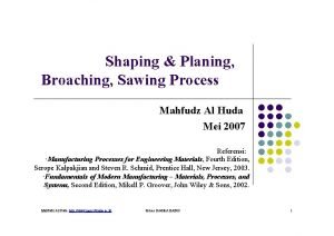 Shaping Planing Broaching Sawing Process Mahfudz Al Huda