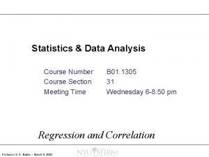 Statistics Data Analysis Course Number Course Section Meeting