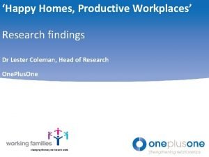 Happy Homes Productive Workplaces Research findings Dr Lester