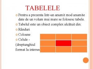 TABELELE Pentru a prezenta ntrun anumit mod anumite