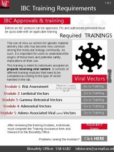 IBC Training Requirements 1 of 2 IBC Approvals